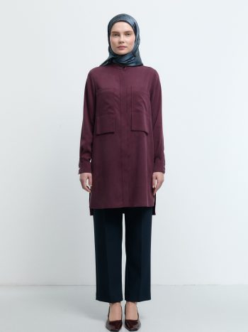 Pleated Detail Trousers with Pockets - Navy Blue