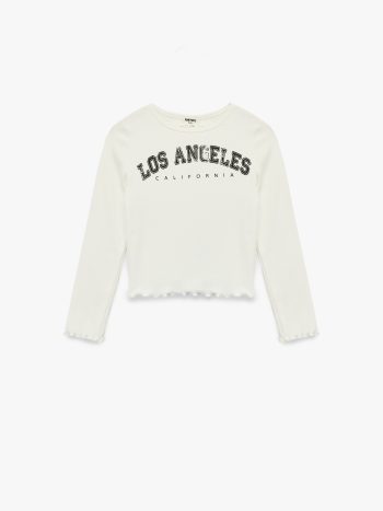 Girls' Cotton Long Sleeve Crew Neck Printed T-Shirt