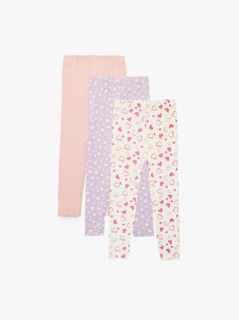 Girl's Cotton Patterned 3-Piece Legging Set with Elastic Waist