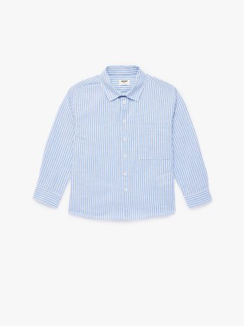 Boys' Cotton Long-Sleeve Button-Down Striped Shirt with Single Pocket
