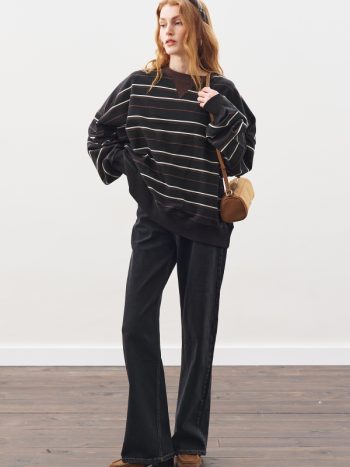 OVERSIZE ÇİZGİLİ SWEATSHIRT SİYAH