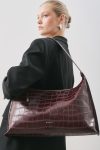 Crocodile Leather Look Tote Bag in Burgundy