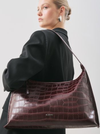 Crocodile Leather Look Tote Bag in Burgundy