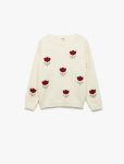 Girls' Floral Pattern Long Sleeve Round Neck Knitted Sweater