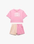 Girls' Color Block Short Sleeve Crew Neck Cotton Shorts and T-Shirt Set