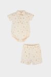 2-Piece Set Palm Print Short Sleeve Linen Snap Button Bodysuit with Elastic Waist Shorts for Baby Boy