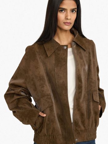 Su Geçirmez Dad Fıt Polo Yaka Suni Deri Mont