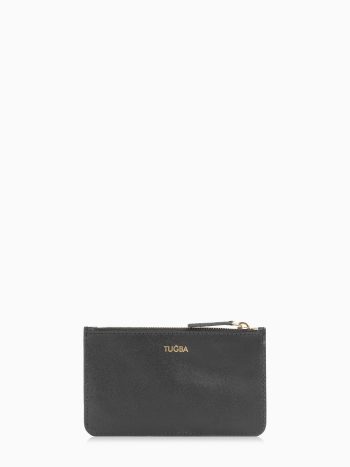 Zippered Leather Card Holder - Black