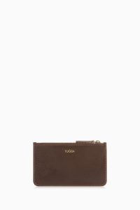 Zippered Leather Card Holder - Coffee