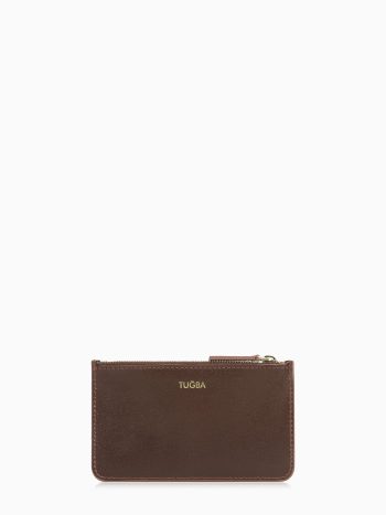 Zippered Leather Card Holder - Coffee