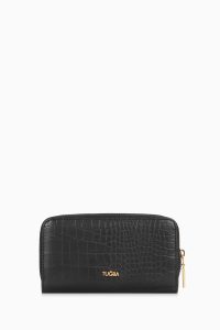 Snap-Closure Crocodile Wallet - Black