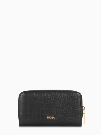 Snap-Closure Crocodile Wallet - Black