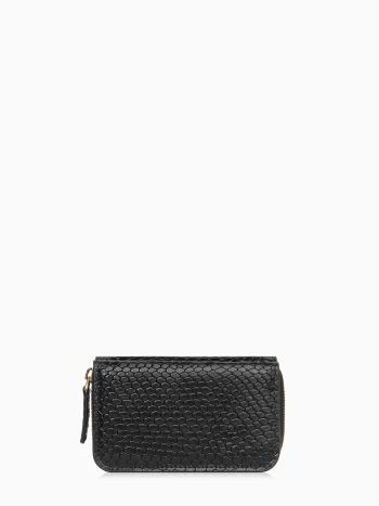 Snap Closure Mini Leather Wallet - Black