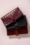 Crocodile Print Leather Wallet - Burgundy