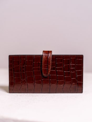 Crocodile Pattern Leather Wallet - Bitter Coffee