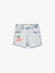 Girls' Cotton Embroidered Detail Denim Shorts with Pockets