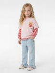 Girl's Cotton Pocketed Flared Hem Wide-Leg Denim Pants