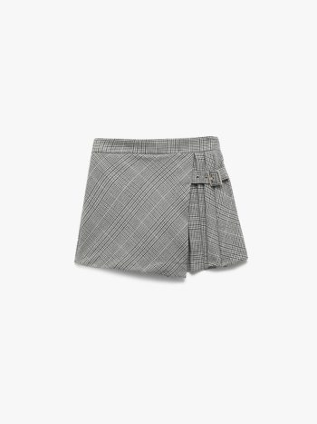 Girl's Plaid Pattern Short Skirt with Belt Detail and Pleats