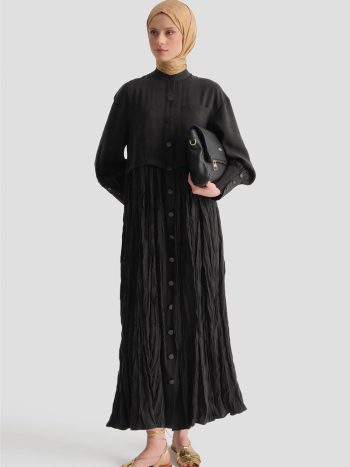 Black Modal Dress with Crinkle Effect