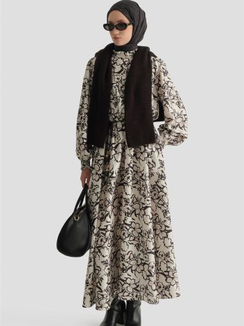 White Floral Print Flared Dress