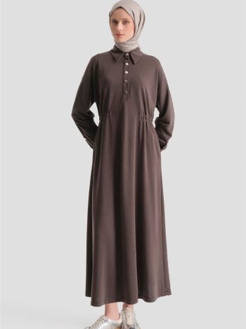 Beli Lastikli Modal Elbise Kakao