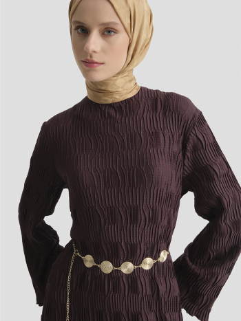 Jakarlı Örme Elbise Mürdüm