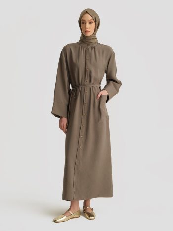 Modal Tie-Detail Dress in Khaki