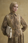 Şal Desenli Elbise Camel