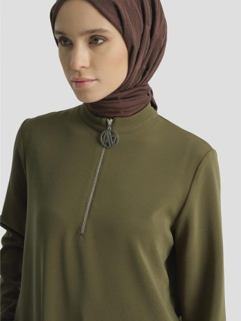 Armine Zipper Detail Tunic in Olive Green