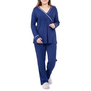 Baby Mom, Anne, Pijama Takımı, Bağcıklı, V Yaka, Uzun Paça, Uzun Kol
