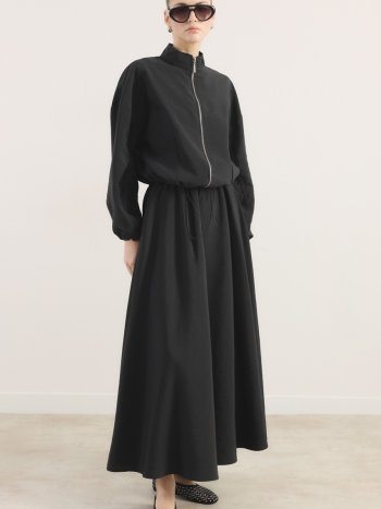 Mid-Ribbed Cupra Skirt Set - Black