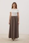 Dark Beige Gabardine Skirt with Back Elastic