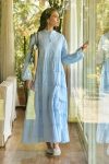 Azure Veil Pleated Long Dress in Baby Blue
