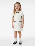 Girl's Short Sleeve A-Line Dress with Scoop Neck, Pockets, and Bow Detail