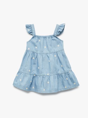 Girl's Square Neck Sleeveless Cotton A-Line Floral Dress