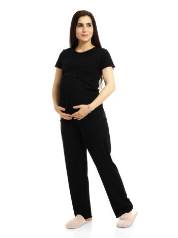 Anne Hamile Pijama Takımı Bisiklet Yaka Kısa Kol Reçme Paça