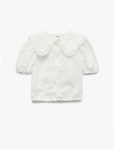 Girl's Cotton Short-Sleeve Baby Collar Embroidered Shirt