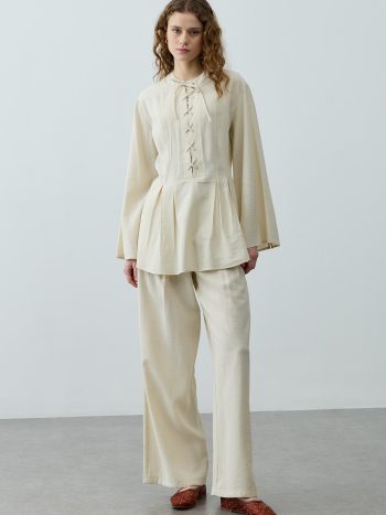 Lace-Up Detail Ecru Top