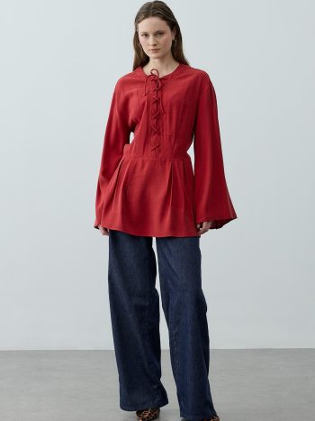 Red Lace-Up Detail Top