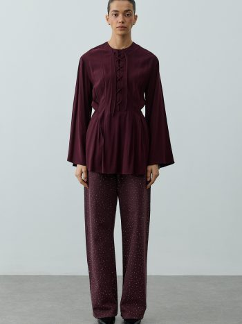 Lace-Up Detail Top in Plum