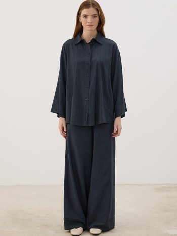 Navy Blue Lace-Up Trousers