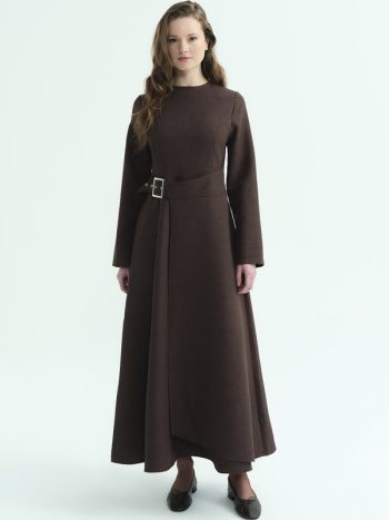 Belt Buckle Detail Bitter Brown Dress