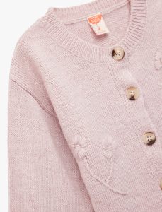 Kız Bebek Uzun Kollu Bisiklet Yaka Çiçek Nakış Detaylı Triko Hırka - Görsel 3