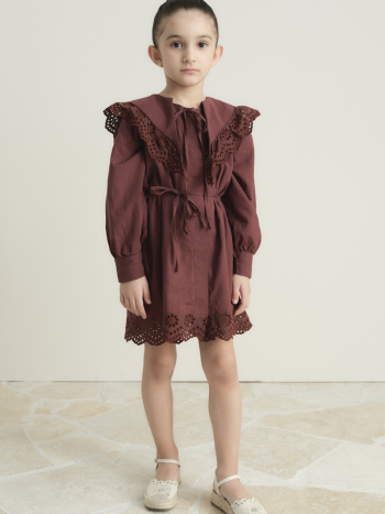 Embroidered Detail Cotton Dress - Cherry