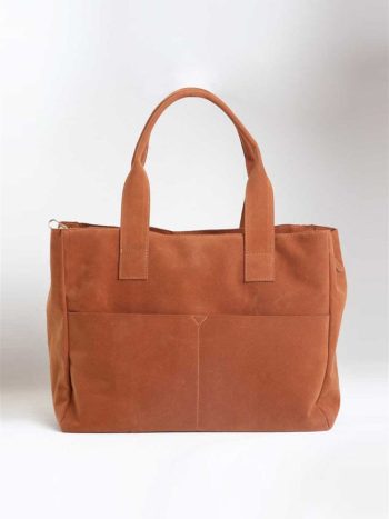 Large Suede Handbag in Tan