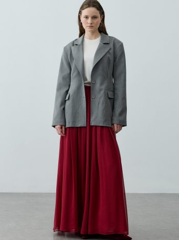 Pleated Draped Maxi Skirt in Burgundy