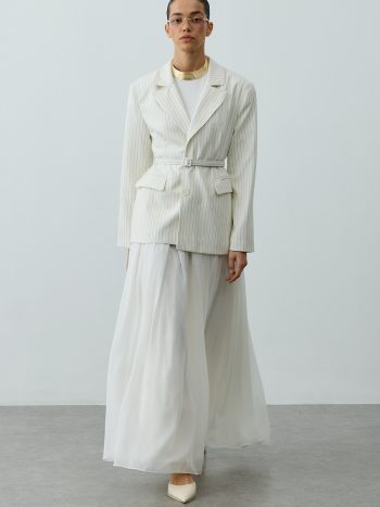 Pleated Draped Maxi Skirt in Ecru