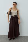 Brown Pleated Flowy Maxi Skirt