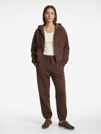 Hooded Oversize Sweatshirt with Zipper and Kangaroo Pocket Detail