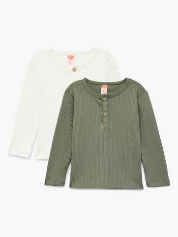 Men's Baby 2-Piece Basic T-Shirt Set with Button-Down Long Sleeves and Crew Neck